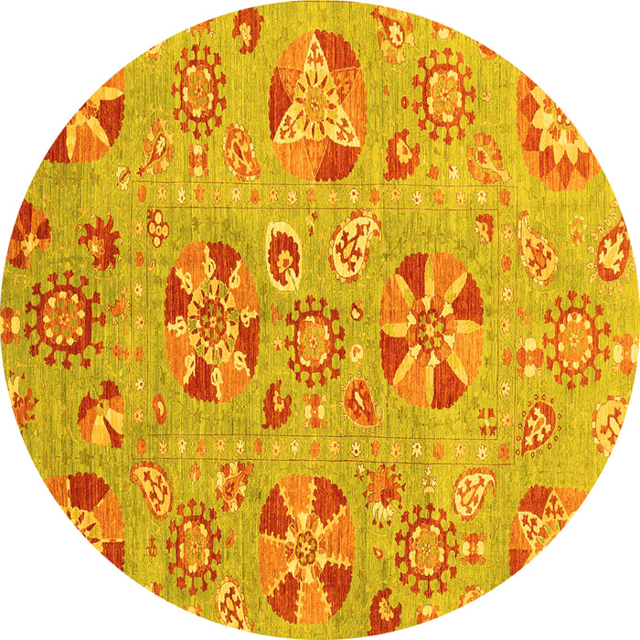 Round Machine Washable Abstract Yellow Modern Rug, wshabs3899yw