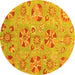 Round Machine Washable Abstract Yellow Modern Rug, wshabs3899yw