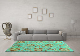 Machine Washable Abstract Turquoise Modern Area Rugs in a Living Room,, wshabs3899turq