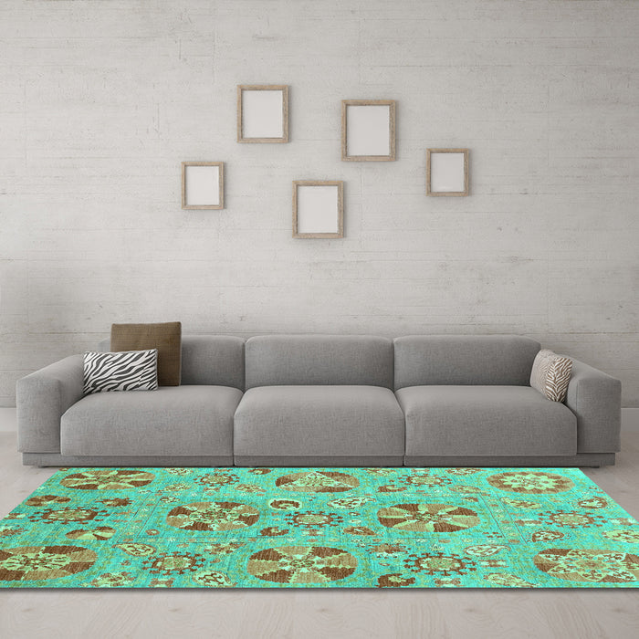 Machine Washable Abstract Turquoise Modern Area Rugs in a Living Room,, wshabs3899turq