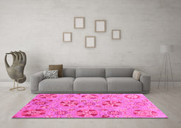 Machine Washable Abstract Pink Modern Rug in a Living Room, wshabs3899pnk