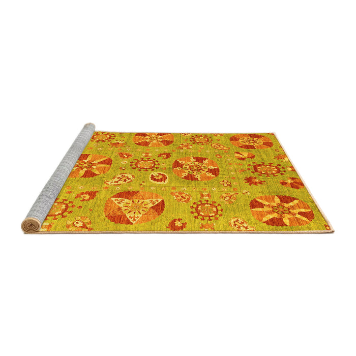 Sideview of Machine Washable Abstract Yellow Modern Rug, wshabs3899yw