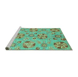 Sideview of Machine Washable Abstract Turquoise Modern Area Rugs, wshabs3899turq