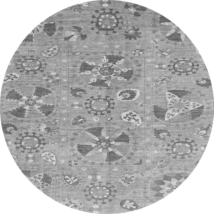 Round Machine Washable Abstract Gray Modern Rug, wshabs3899gry