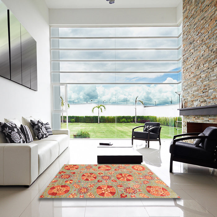 Square Abstract Orange Modern Rug in a Living Room, abs3899