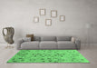 Machine Washable Abstract Emerald Green Modern Area Rugs in a Living Room,, wshabs3899emgrn