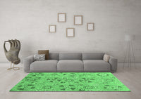 Machine Washable Abstract Emerald Green Modern Rug, wshabs3899emgrn