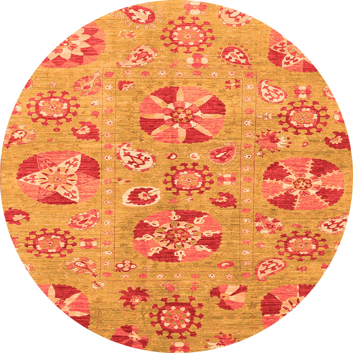Round Machine Washable Abstract Orange Modern Area Rugs, wshabs3899org