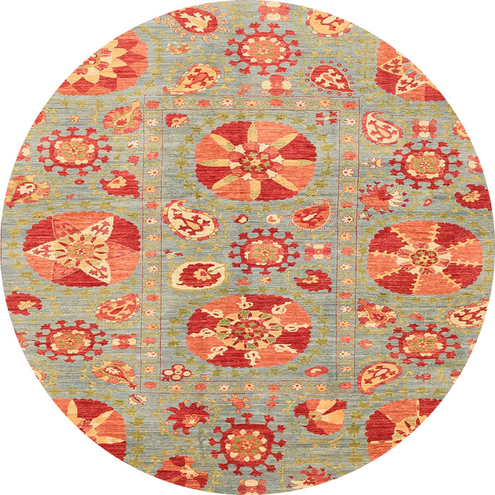 Round Machine Washable Abstract Orange Rug, wshabs3899