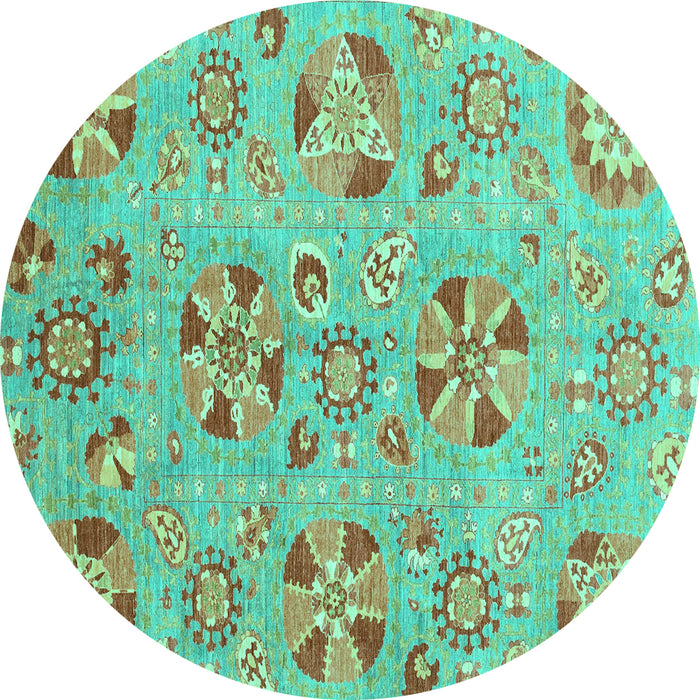 Round Machine Washable Abstract Turquoise Modern Area Rugs, wshabs3899turq