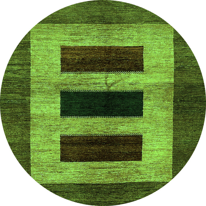 Round Machine Washable Abstract Green Modern Area Rugs, wshabs389grn