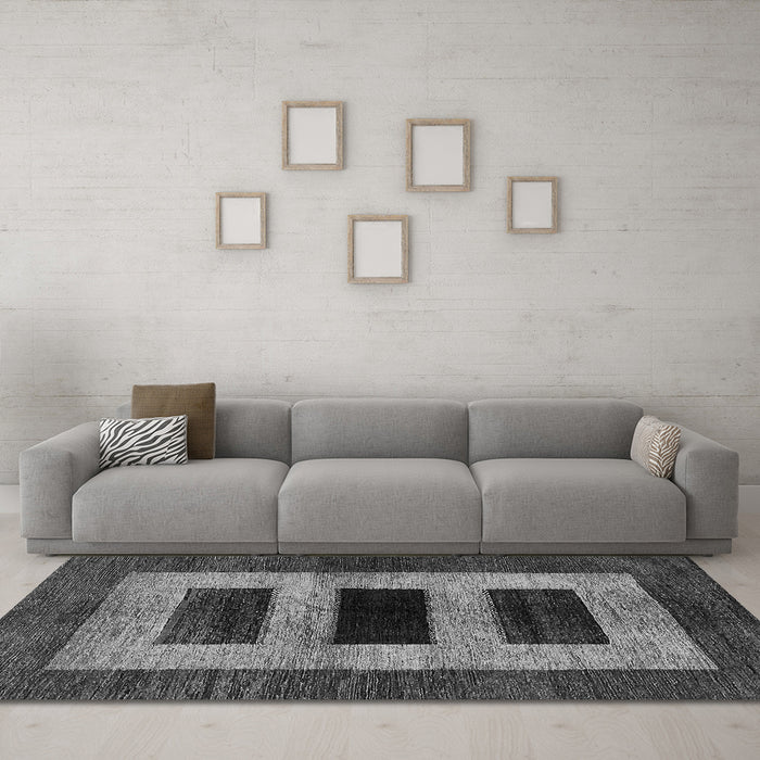 Machine Washable Abstract Gray Modern Rug in a Living Room,, wshabs389gry
