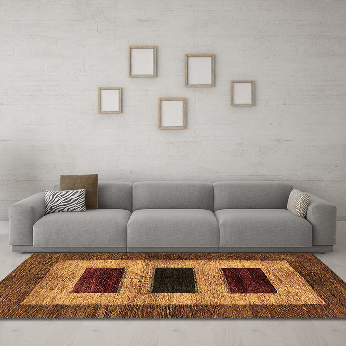 Machine Washable Abstract Brown Modern Rug in a Living Room,, wshabs389brn