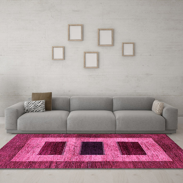 Machine Washable Abstract Pink Modern Rug in a Living Room, wshabs389pnk
