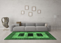 Machine Washable Abstract Emerald Green Modern Rug, wshabs389emgrn