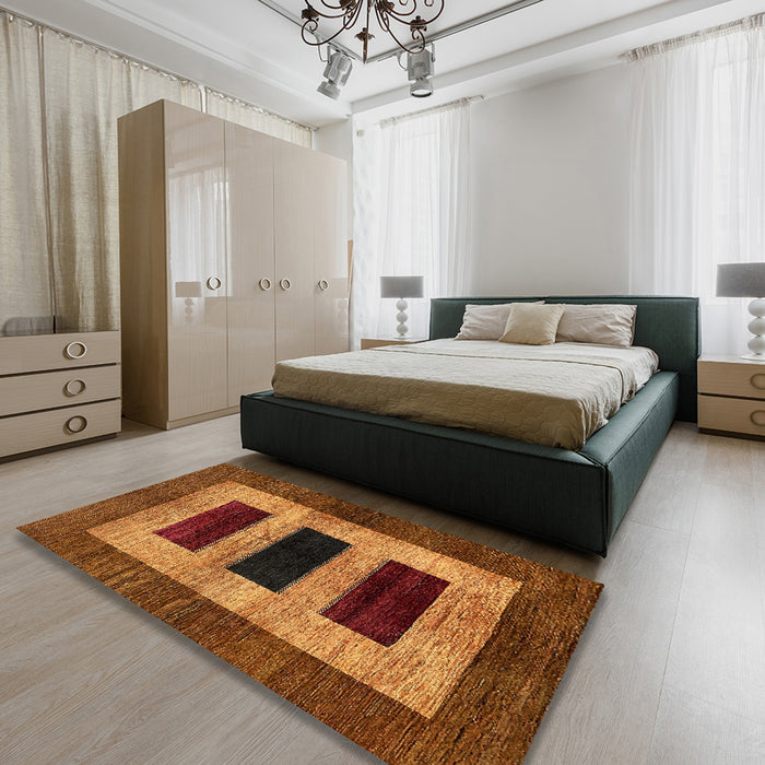 Machine Washable Abstract Saffron Red Rug in a Bedroom, wshabs389