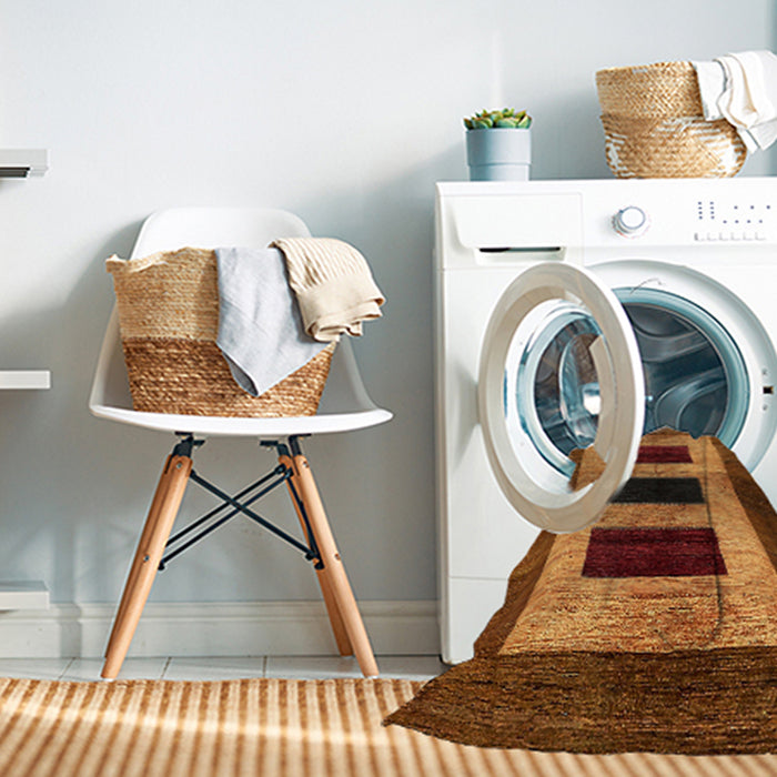 Machine Washable Abstract Saffron Red Rug in a Washing Machine, wshabs389