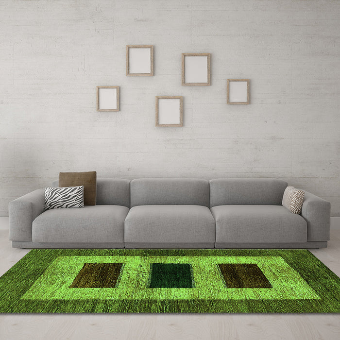 Machine Washable Abstract Green Modern Area Rugs in a Living Room,, wshabs389grn