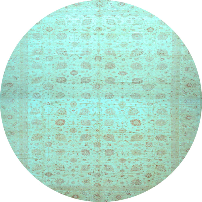 Round Machine Washable Oriental Light Blue Traditional Rug, wshabs38lblu