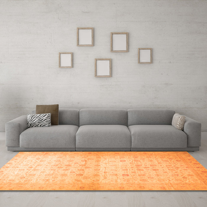 Machine Washable Oriental Orange Traditional Area Rugs in a Living Room, wshabs38org