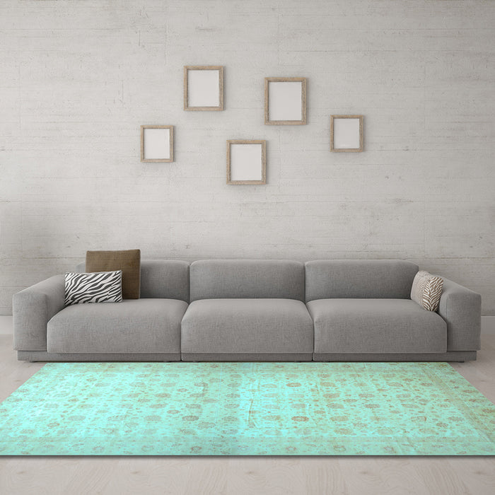 Machine Washable Oriental Light Blue Traditional Rug in a Living Room, wshabs38lblu