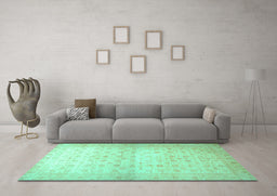 Machine Washable Oriental Turquoise Traditional Area Rugs in a Living Room,, wshabs38turq