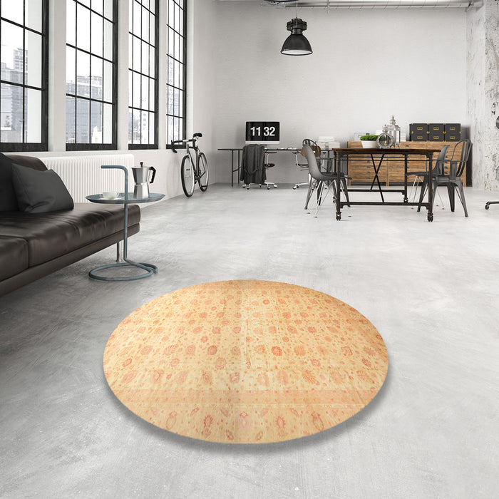 Round Machine Washable Abstract Orange Rug in a Office, wshabs38