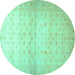 Round Oriental Turquoise Traditional Rug, abs38turq