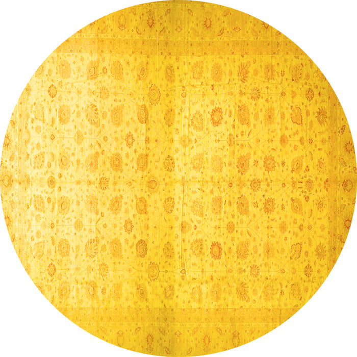 Round Oriental Yellow Traditional Rug, abs38yw