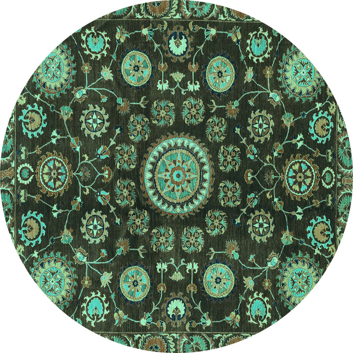 Round Machine Washable Oriental Turquoise Traditional Area Rugs, wshabs3900turq