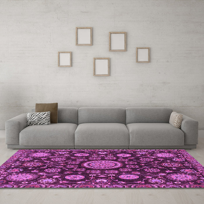 Machine Washable Oriental Purple Traditional Area Rugs in a Living Room, wshabs3900pur