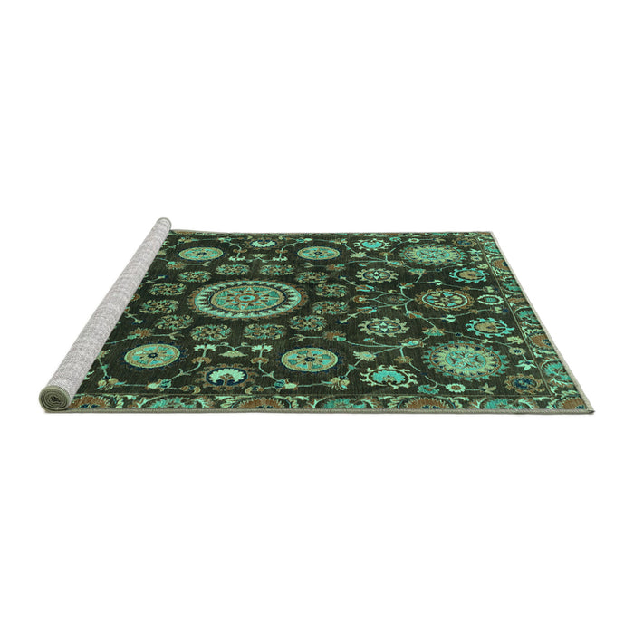 Sideview of Machine Washable Oriental Turquoise Traditional Area Rugs, wshabs3900turq