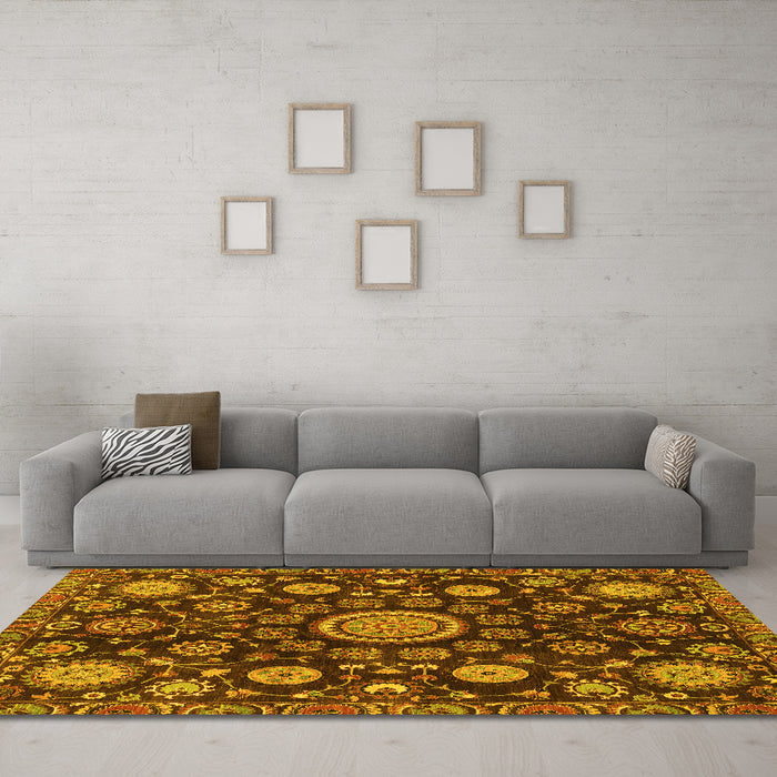 Machine Washable Oriental Yellow Traditional Rug in a Living Room, wshabs3900yw