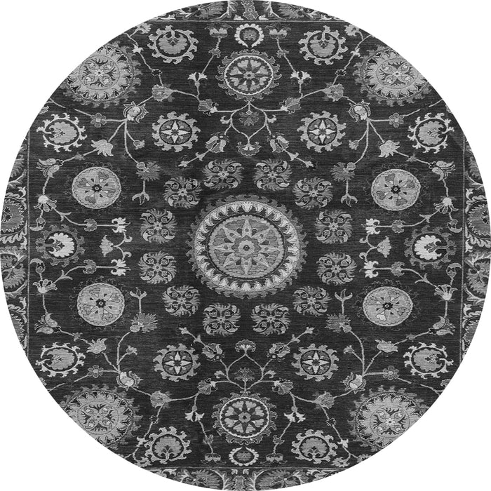 Round Machine Washable Oriental Gray Traditional Rug, wshabs3900gry