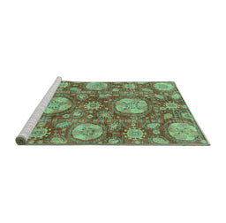 Sideview of Machine Washable Abstract Turquoise Modern Area Rugs, wshabs3901turq