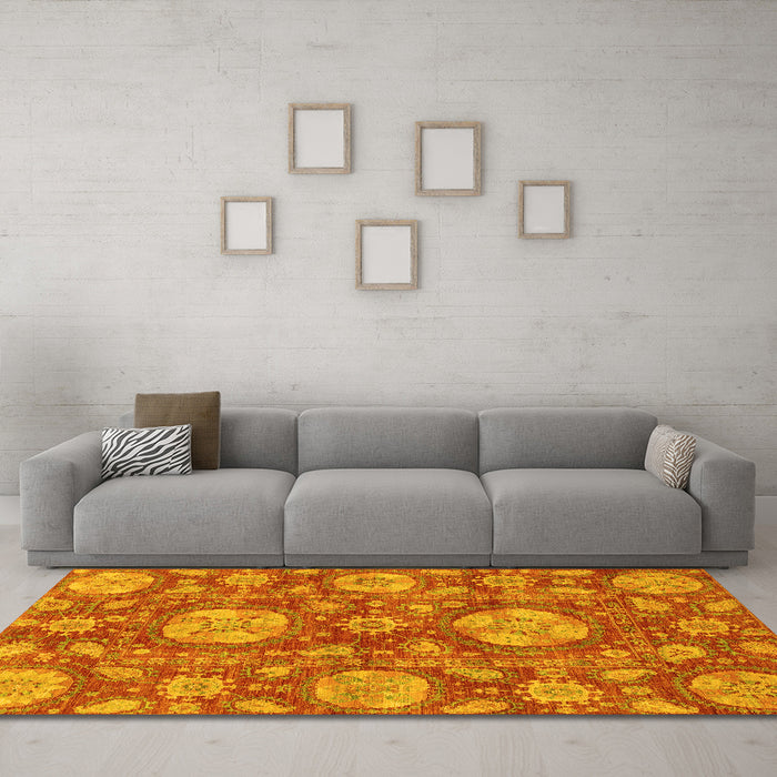 Machine Washable Abstract Yellow Modern Rug in a Living Room, wshabs3901yw