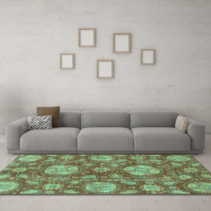 Machine Washable Abstract Turquoise Modern Area Rugs in a Living Room,, wshabs3901turq