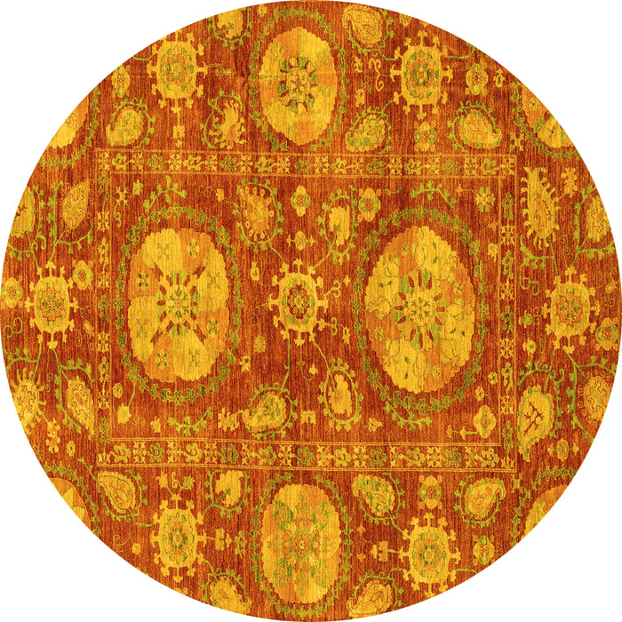 Round Abstract Yellow Modern Rug, abs3901yw