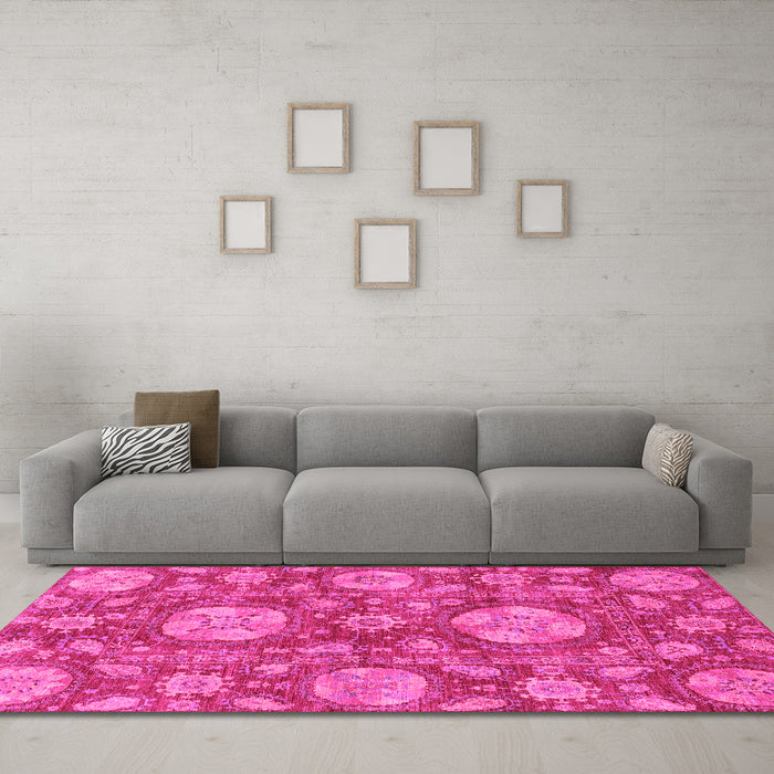 Machine Washable Abstract Pink Modern Rug in a Living Room, wshabs3901pnk