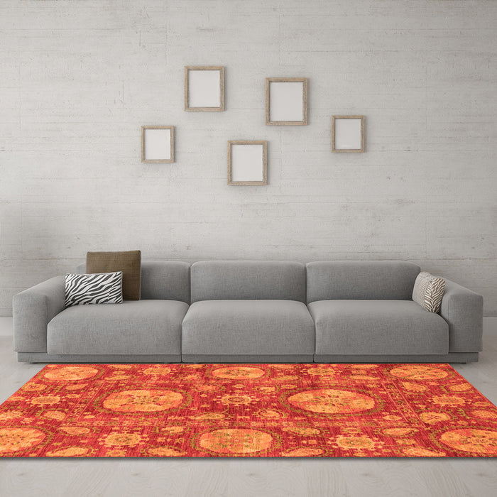 Machine Washable Abstract Orange Modern Area Rugs in a Living Room, wshabs3901org