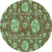 Round Abstract Turquoise Modern Rug, abs3901turq