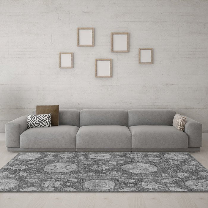 Machine Washable Abstract Gray Modern Rug in a Living Room,, wshabs3901gry
