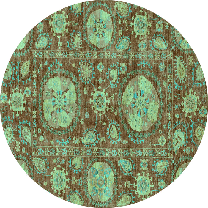 Round Machine Washable Abstract Turquoise Modern Area Rugs, wshabs3901turq