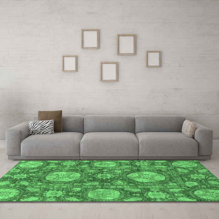 Machine Washable Abstract Emerald Green Modern Area Rugs in a Living Room,, wshabs3901emgrn