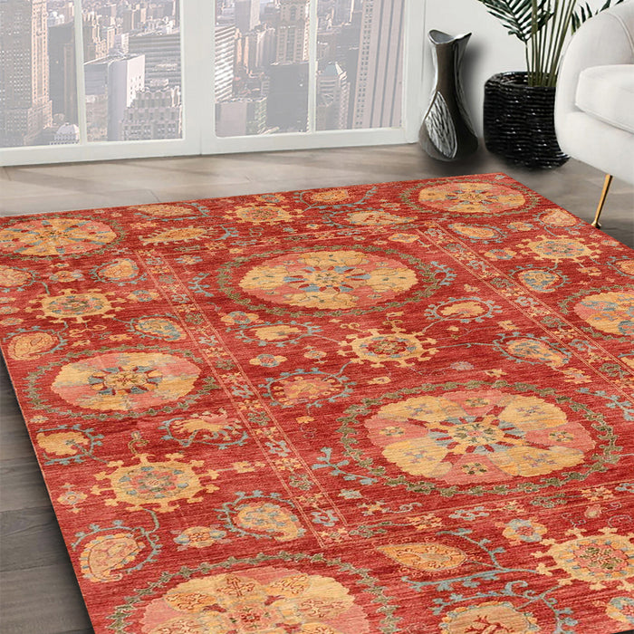 Machine Washable Abstract Neon Red Rug in a Family Room, wshabs3901