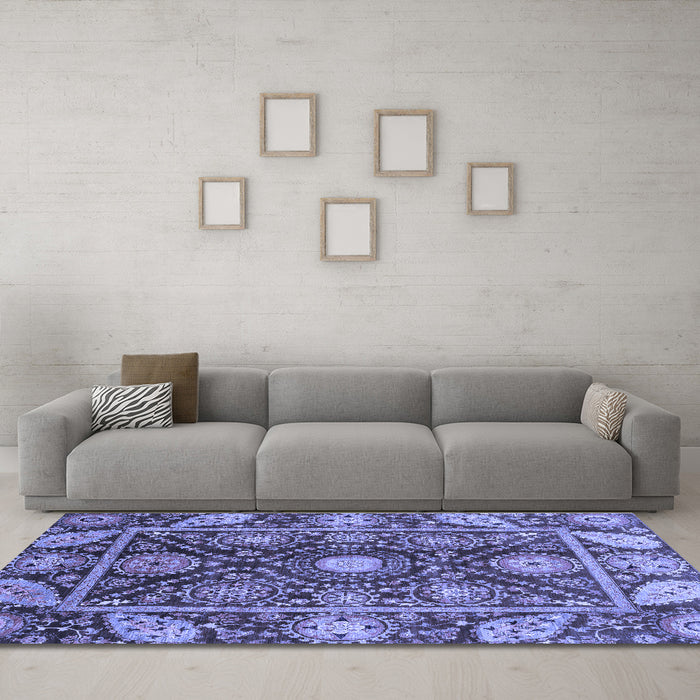 Machine Washable Oriental Blue Traditional Rug in a Living Room, wshabs3902blu