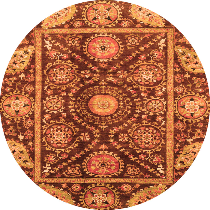 Round Machine Washable Oriental Orange Traditional Area Rugs, wshabs3902org