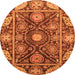 Round Machine Washable Oriental Orange Traditional Area Rugs, wshabs3902org