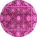 Round Machine Washable Oriental Pink Traditional Rug, wshabs3902pnk