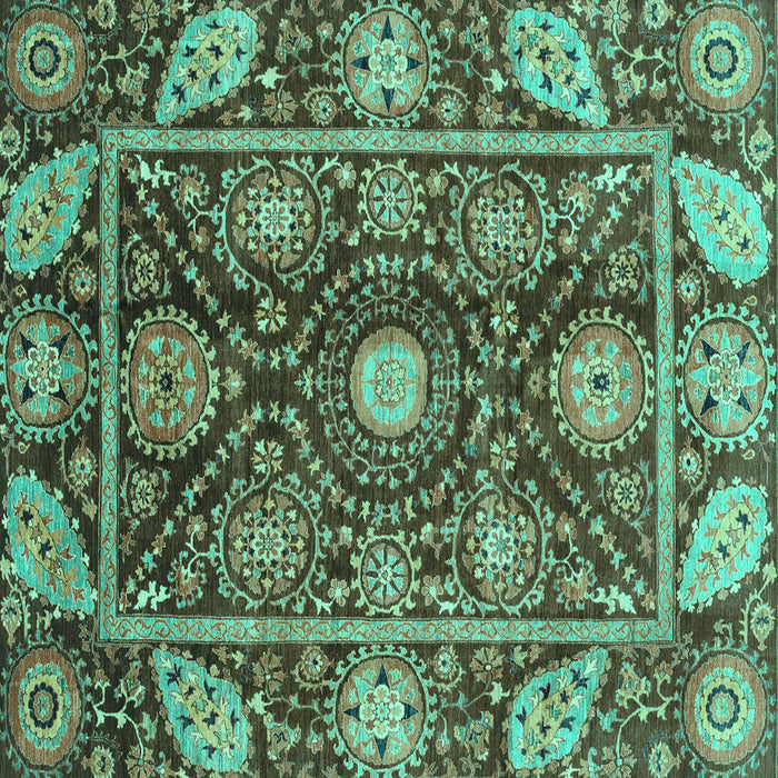 Square Machine Washable Oriental Turquoise Traditional Area Rugs, wshabs3902turq